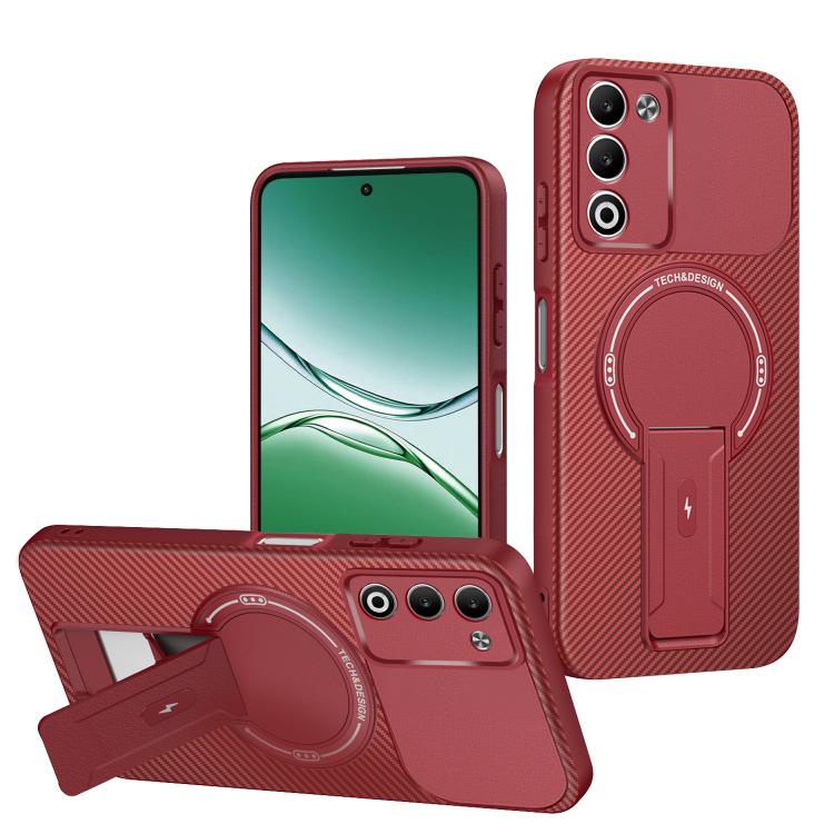 Carbon Fiber Texture MagSafe Phone Case with Holder, For OPPO Reno15 Pro 5G Global, For OPPO A5x 4G / 5G, For OPPO A5 5G / 4G Global, For OPPO Reno14 5G Global, For OPPO A5 Pro 5G / 4G Global, For OPPO Reno13 Pro Global, For OPPO Reno12 Pro Global