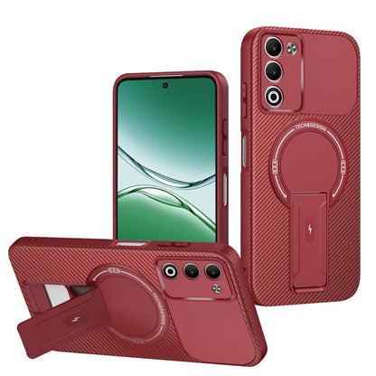 Carbon Fiber Texture MagSafe Phone Case with Holder, For OPPO Reno15 Pro 5G Global, For OPPO A5x 4G / 5G, For OPPO A5 5G / 4G Global, For OPPO Reno14 5G Global, For OPPO A5 Pro 5G / 4G Global, For OPPO Reno13 Pro Global, For OPPO Reno12 Pro Global