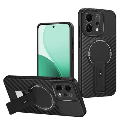 Carbon Fiber Texture MagSafe Phone Case with Holder, For OPPO Reno15 Pro 5G Global, For OPPO A5x 4G / 5G, For OPPO A5 5G / 4G Global, For OPPO Reno14 5G Global, For OPPO A5 Pro 5G / 4G Global, For OPPO Reno13 Pro Global, For OPPO Reno12 Pro Global