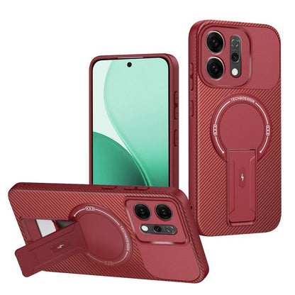 Carbon Fiber Texture MagSafe Phone Case with Holder, For OPPO Reno15 Pro 5G Global, For OPPO A5x 4G / 5G, For OPPO A5 5G / 4G Global, For OPPO Reno14 5G Global, For OPPO A5 Pro 5G / 4G Global, For OPPO Reno13 Pro Global, For OPPO Reno12 Pro Global