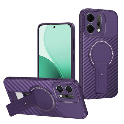 Carbon Fiber Texture MagSafe Phone Case with Holder, For OPPO Reno15 Pro 5G Global, For OPPO A5x 4G / 5G, For OPPO A5 5G / 4G Global, For OPPO Reno14 5G Global, For OPPO A5 Pro 5G / 4G Global, For OPPO Reno13 Pro Global, For OPPO Reno12 Pro Global