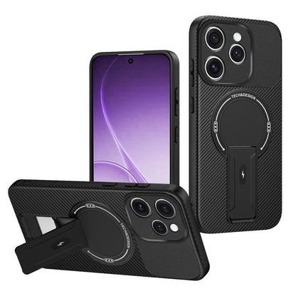 Carbon Fiber Texture MagSafe Phone Case with Holder, For OPPO Reno15 Pro 5G Global, For OPPO A5x 4G / 5G, For OPPO A5 5G / 4G Global, For OPPO Reno14 5G Global, For OPPO A5 Pro 5G / 4G Global, For OPPO Reno13 Pro Global, For OPPO Reno12 Pro Global