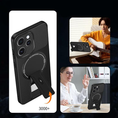 Carbon Fiber Texture MagSafe Phone Case with Holder, For OPPO Reno15 Pro 5G Global, For OPPO A5x 4G / 5G, For OPPO A5 5G / 4G Global, For OPPO Reno14 5G Global, For OPPO A5 Pro 5G / 4G Global, For OPPO Reno13 Pro Global, For OPPO Reno12 Pro Global
