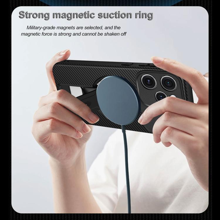 Carbon Fiber Texture MagSafe Phone Case with Holder, For OPPO Reno15 Pro 5G Global, For OPPO A5x 4G / 5G, For OPPO A5 5G / 4G Global, For OPPO Reno14 5G Global, For OPPO A5 Pro 5G / 4G Global, For OPPO Reno13 Pro Global, For OPPO Reno12 Pro Global