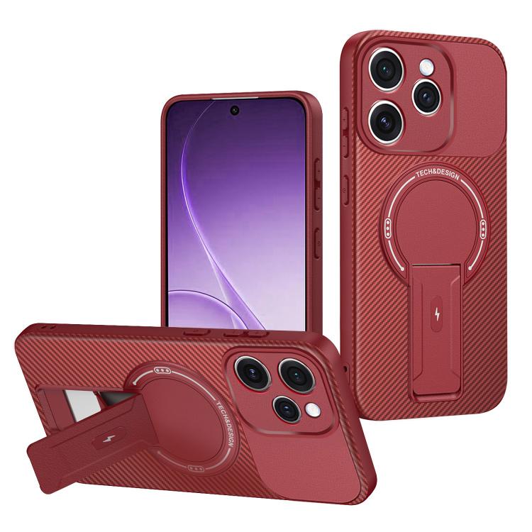 Carbon Fiber Texture MagSafe Phone Case with Holder, For OPPO Reno15 Pro 5G Global, For OPPO A5x 4G / 5G, For OPPO A5 5G / 4G Global, For OPPO Reno14 5G Global, For OPPO A5 Pro 5G / 4G Global, For OPPO Reno13 Pro Global, For OPPO Reno12 Pro Global