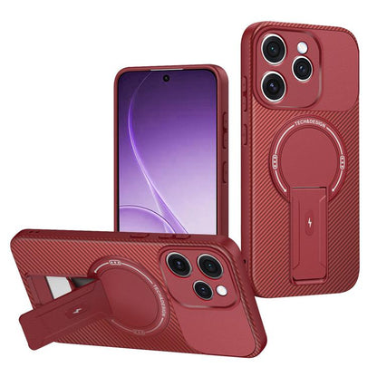 Carbon Fiber Texture MagSafe Phone Case with Holder, For OPPO Reno15 Pro 5G Global, For OPPO A5x 4G / 5G, For OPPO A5 5G / 4G Global, For OPPO Reno14 5G Global, For OPPO A5 Pro 5G / 4G Global, For OPPO Reno13 Pro Global, For OPPO Reno12 Pro Global