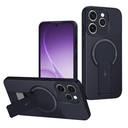 Carbon Fiber Texture MagSafe Phone Case with Holder, For OPPO Reno15 Pro 5G Global, For OPPO A5x 4G / 5G, For OPPO A5 5G / 4G Global, For OPPO Reno14 5G Global, For OPPO A5 Pro 5G / 4G Global, For OPPO Reno13 Pro Global, For OPPO Reno12 Pro Global