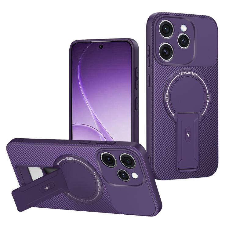 Carbon Fiber Texture MagSafe Phone Case with Holder, For OPPO Reno15 Pro 5G Global, For OPPO A5x 4G / 5G, For OPPO A5 5G / 4G Global, For OPPO Reno14 5G Global, For OPPO A5 Pro 5G / 4G Global, For OPPO Reno13 Pro Global, For OPPO Reno12 Pro Global