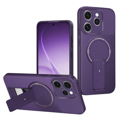 Carbon Fiber Texture MagSafe Phone Case with Holder, For OPPO Reno15 Pro 5G Global, For OPPO A5x 4G / 5G, For OPPO A5 5G / 4G Global, For OPPO Reno14 5G Global, For OPPO A5 Pro 5G / 4G Global, For OPPO Reno13 Pro Global, For OPPO Reno12 Pro Global