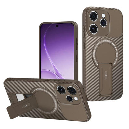 Carbon Fiber Texture MagSafe Phone Case with Holder, For OPPO Reno15 Pro 5G Global, For OPPO A5x 4G / 5G, For OPPO A5 5G / 4G Global, For OPPO Reno14 5G Global, For OPPO A5 Pro 5G / 4G Global, For OPPO Reno13 Pro Global, For OPPO Reno12 Pro Global