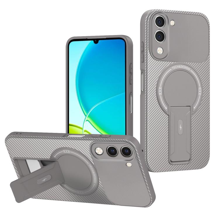 Carbon Fiber Texture MagSafe Phone Case with Holder, For vivo Y11d / Y05 4G, For vivo S50 / V70 5G, For vivo Y29s 5G / Y04 4G / Y19e