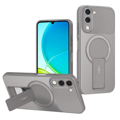 Carbon Fiber Texture MagSafe Phone Case with Holder, For vivo Y11d / Y05 4G, For vivo S50 / V70 5G, For vivo Y29s 5G / Y04 4G / Y19e