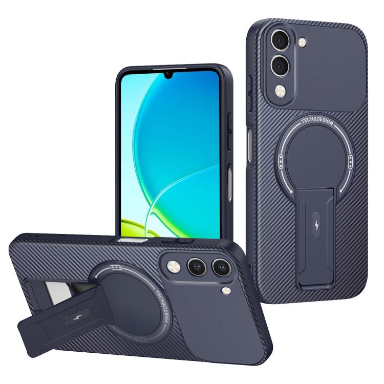 Carbon Fiber Texture MagSafe Phone Case with Holder, For vivo Y11d / Y05 4G, For vivo S50 / V70 5G, For vivo Y29s 5G / Y04 4G / Y19e