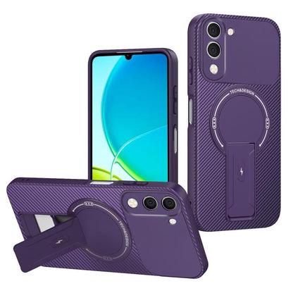 Carbon Fiber Texture MagSafe Phone Case with Holder, For vivo Y11d / Y05 4G, For vivo S50 / V70 5G, For vivo Y29s 5G / Y04 4G / Y19e