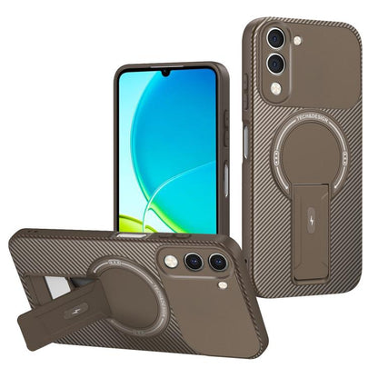 Carbon Fiber Texture MagSafe Phone Case with Holder, For vivo Y11d / Y05 4G, For vivo S50 / V70 5G, For vivo Y29s 5G / Y04 4G / Y19e