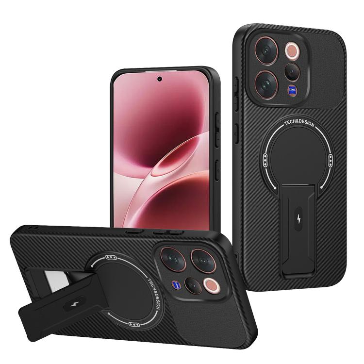 Carbon Fiber Texture MagSafe Phone Case with Holder, For vivo Y11d / Y05 4G, For vivo S50 / V70 5G, For vivo Y29s 5G / Y04 4G / Y19e