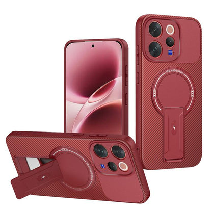 Carbon Fiber Texture MagSafe Phone Case with Holder, For vivo Y11d / Y05 4G, For vivo S50 / V70 5G, For vivo Y29s 5G / Y04 4G / Y19e