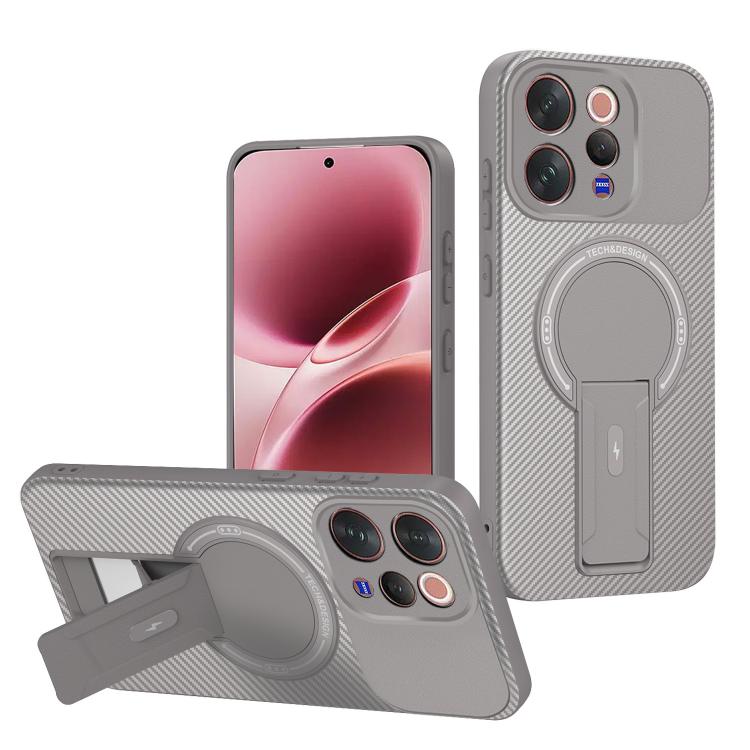 Carbon Fiber Texture MagSafe Phone Case with Holder, For vivo Y11d / Y05 4G, For vivo S50 / V70 5G, For vivo Y29s 5G / Y04 4G / Y19e
