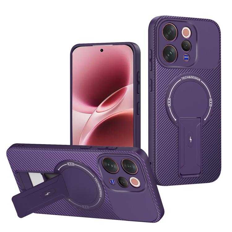 Carbon Fiber Texture MagSafe Phone Case with Holder, For vivo Y11d / Y05 4G, For vivo S50 / V70 5G, For vivo Y29s 5G / Y04 4G / Y19e