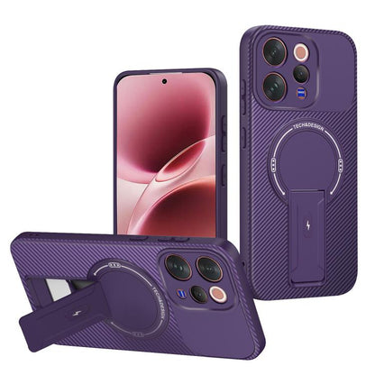 Carbon Fiber Texture MagSafe Phone Case with Holder, For vivo Y11d / Y05 4G, For vivo S50 / V70 5G, For vivo Y29s 5G / Y04 4G / Y19e
