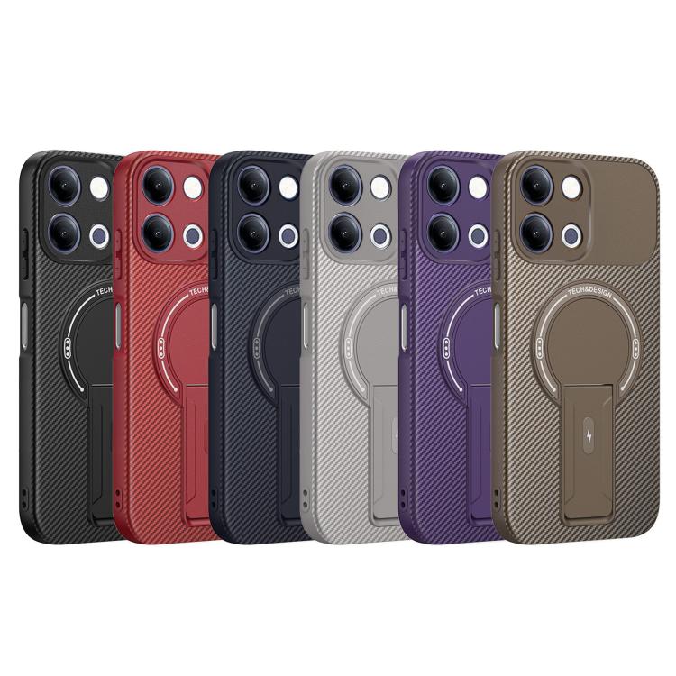 Carbon Fiber Texture MagSafe Phone Case with Holder, For vivo Y11d / Y05 4G, For vivo S50 / V70 5G, For vivo Y29s 5G / Y04 4G / Y19e