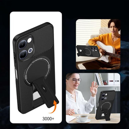 Carbon Fiber Texture MagSafe Phone Case with Holder, For vivo Y11d / Y05 4G, For vivo S50 / V70 5G, For vivo Y29s 5G / Y04 4G / Y19e