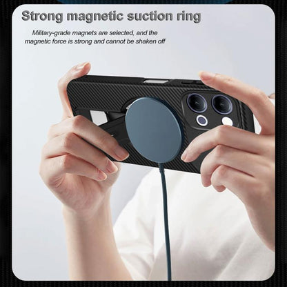 Carbon Fiber Texture MagSafe Phone Case with Holder, For vivo Y11d / Y05 4G, For vivo S50 / V70 5G, For vivo Y29s 5G / Y04 4G / Y19e