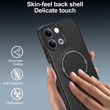Carbon Fiber Texture MagSafe Phone Case with Holder, For vivo Y11d / Y05 4G, For vivo S50 / V70 5G, For vivo Y29s 5G / Y04 4G / Y19e