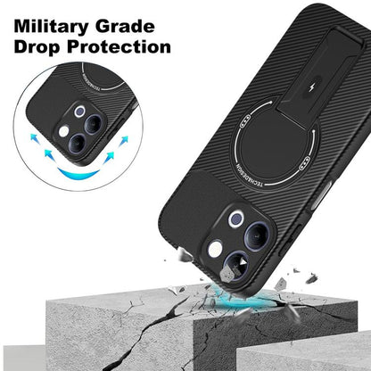 Carbon Fiber Texture MagSafe Phone Case with Holder, For vivo Y11d / Y05 4G, For vivo S50 / V70 5G, For vivo Y29s 5G / Y04 4G / Y19e