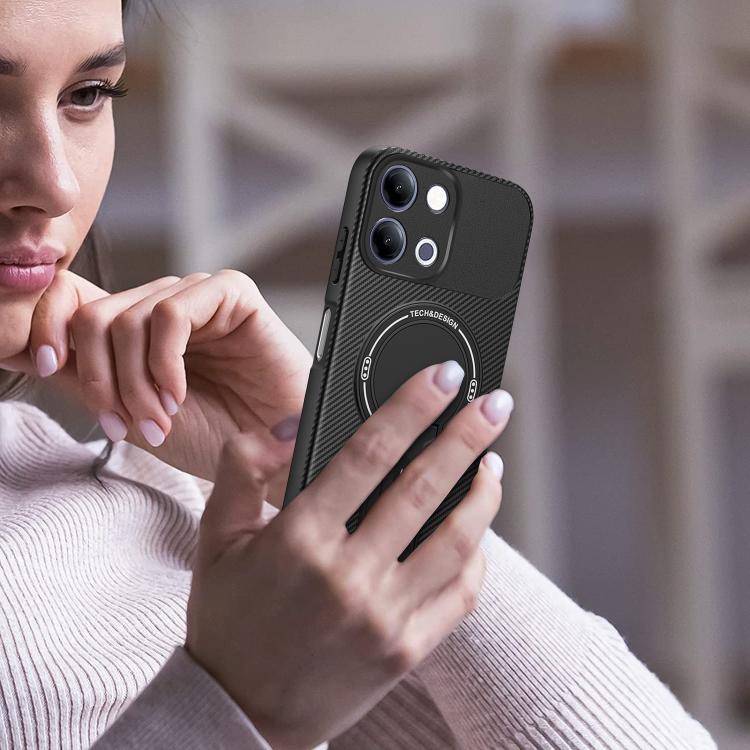 Carbon Fiber Texture MagSafe Phone Case with Holder, For vivo Y11d / Y05 4G, For vivo S50 / V70 5G, For vivo Y29s 5G / Y04 4G / Y19e