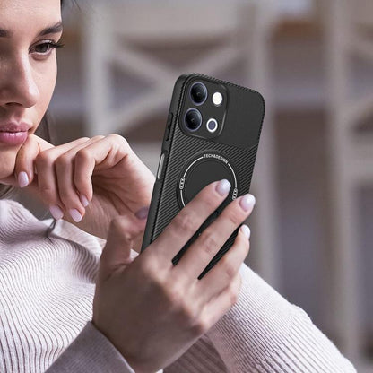 Carbon Fiber Texture MagSafe Phone Case with Holder, For vivo Y11d / Y05 4G, For vivo S50 / V70 5G, For vivo Y29s 5G / Y04 4G / Y19e