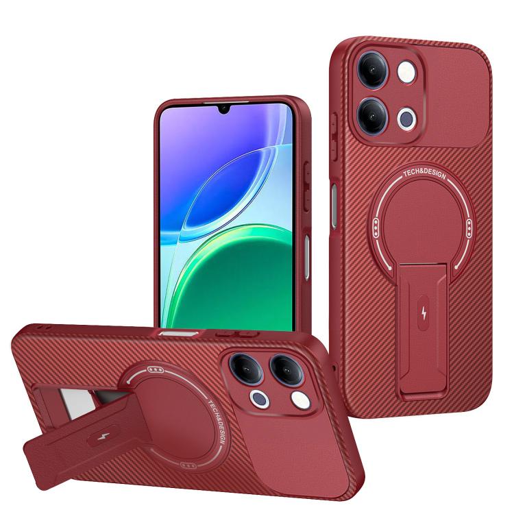 Carbon Fiber Texture MagSafe Phone Case with Holder, For vivo Y11d / Y05 4G, For vivo S50 / V70 5G, For vivo Y29s 5G / Y04 4G / Y19e