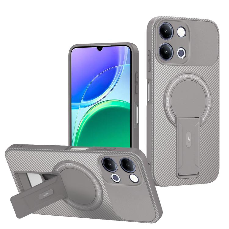 Carbon Fiber Texture MagSafe Phone Case with Holder, For vivo Y11d / Y05 4G, For vivo S50 / V70 5G, For vivo Y29s 5G / Y04 4G / Y19e
