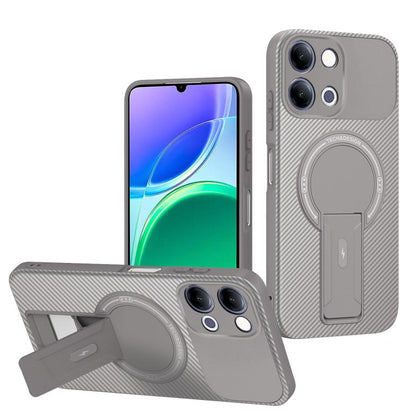 Carbon Fiber Texture MagSafe Phone Case with Holder, For vivo Y11d / Y05 4G, For vivo S50 / V70 5G, For vivo Y29s 5G / Y04 4G / Y19e