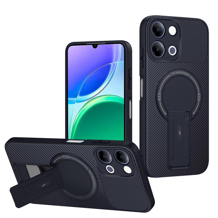 Carbon Fiber Texture MagSafe Phone Case with Holder, For vivo Y11d / Y05 4G, For vivo S50 / V70 5G, For vivo Y29s 5G / Y04 4G / Y19e