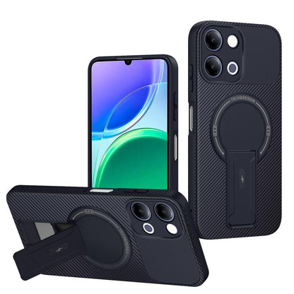 Carbon Fiber Texture MagSafe Phone Case with Holder, For vivo Y11d / Y05 4G, For vivo S50 / V70 5G, For vivo Y29s 5G / Y04 4G / Y19e