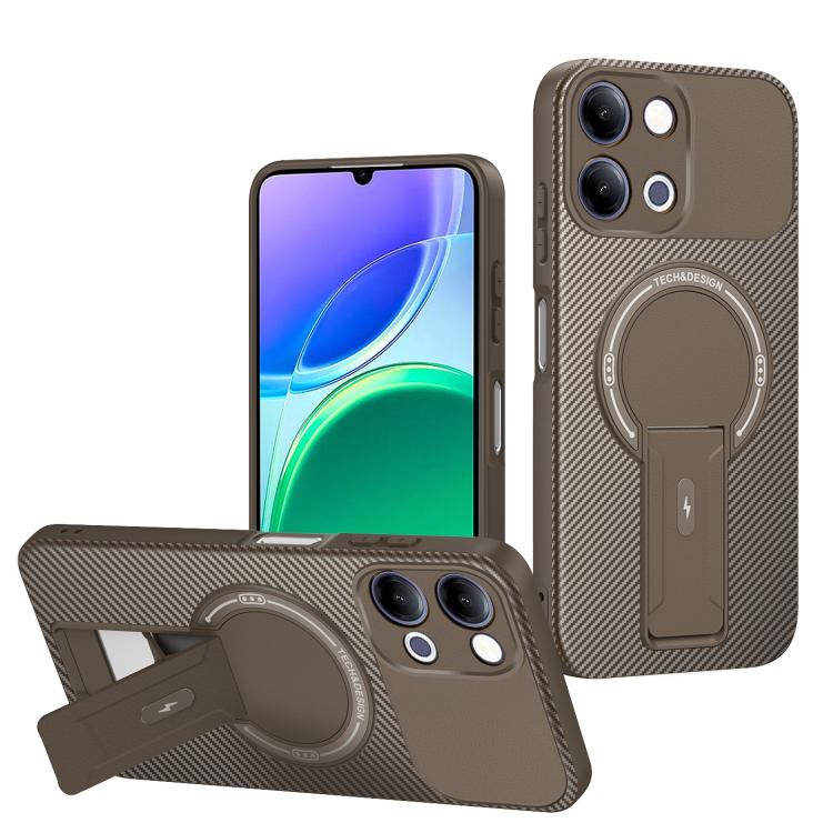 Carbon Fiber Texture MagSafe Phone Case with Holder, For vivo Y11d / Y05 4G, For vivo S50 / V70 5G, For vivo Y29s 5G / Y04 4G / Y19e