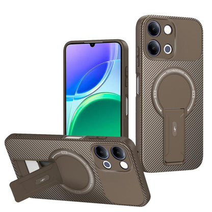 Carbon Fiber Texture MagSafe Phone Case with Holder, For vivo Y11d / Y05 4G, For vivo S50 / V70 5G, For vivo Y29s 5G / Y04 4G / Y19e