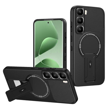 Carbon Fiber Texture MagSafe Phone Case with Holder, For Infinix Hot 70 5G, For Infinix Note Edge 5G, For Infinix Note 60 / 60 Pro 5G, For Infinix Hot 60 5G / Hot 60i 4G, For Infinix Hot 60 Pro+ 4G, For Infinix Hot 60 Pro 4G, For Infinix Hot 50 Pro+ 4G