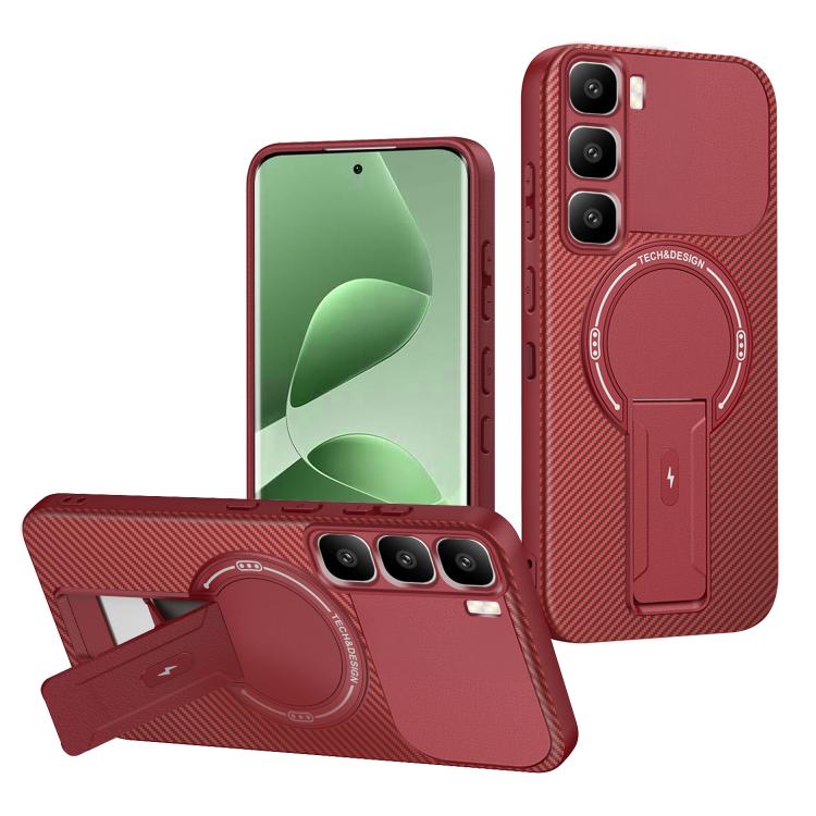Carbon Fiber Texture MagSafe Phone Case with Holder, For Infinix Hot 70 5G, For Infinix Note Edge 5G, For Infinix Note 60 / 60 Pro 5G, For Infinix Hot 60 5G / Hot 60i 4G, For Infinix Hot 60 Pro+ 4G, For Infinix Hot 60 Pro 4G, For Infinix Hot 50 Pro+ 4G