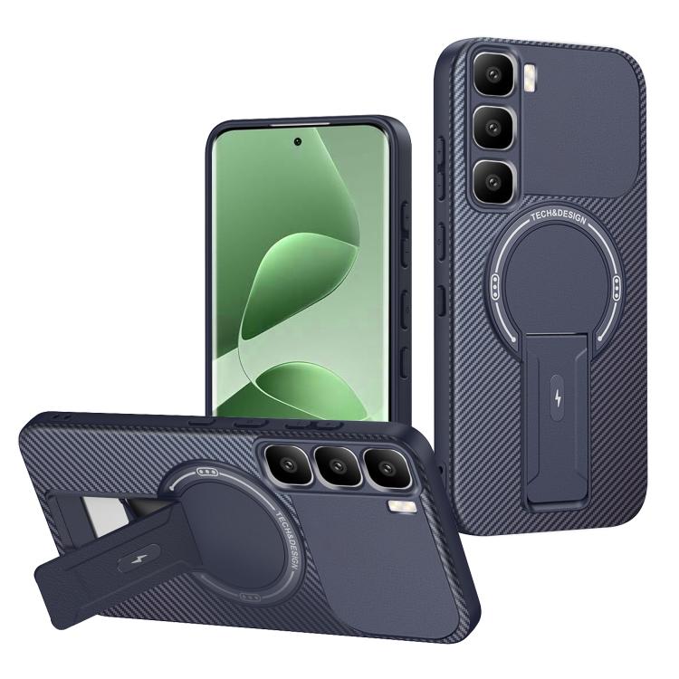 Carbon Fiber Texture MagSafe Phone Case with Holder, For Infinix Hot 70 5G, For Infinix Note Edge 5G, For Infinix Note 60 / 60 Pro 5G, For Infinix Hot 60 5G / Hot 60i 4G, For Infinix Hot 60 Pro+ 4G, For Infinix Hot 60 Pro 4G, For Infinix Hot 50 Pro+ 4G