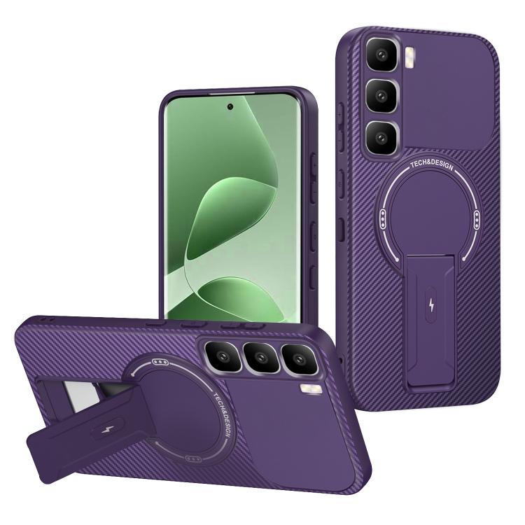 Carbon Fiber Texture MagSafe Phone Case with Holder, For Infinix Hot 70 5G, For Infinix Note Edge 5G, For Infinix Note 60 / 60 Pro 5G, For Infinix Hot 60 5G / Hot 60i 4G, For Infinix Hot 60 Pro+ 4G, For Infinix Hot 60 Pro 4G, For Infinix Hot 50 Pro+ 4G