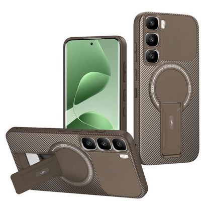 Carbon Fiber Texture MagSafe Phone Case with Holder, For Infinix Hot 70 5G, For Infinix Note Edge 5G, For Infinix Note 60 / 60 Pro 5G, For Infinix Hot 60 5G / Hot 60i 4G, For Infinix Hot 60 Pro+ 4G, For Infinix Hot 60 Pro 4G, For Infinix Hot 50 Pro+ 4G