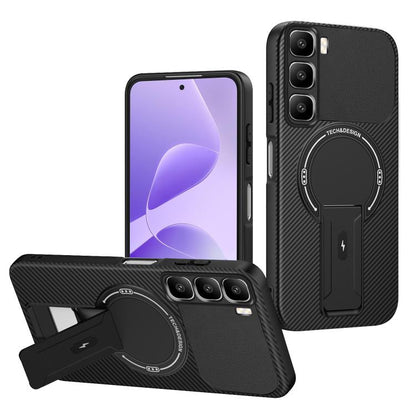 Carbon Fiber Texture MagSafe Phone Case with Holder, For Infinix Hot 70 5G, For Infinix Note Edge 5G, For Infinix Note 60 / 60 Pro 5G, For Infinix Hot 60 5G / Hot 60i 4G, For Infinix Hot 60 Pro+ 4G, For Infinix Hot 60 Pro 4G, For Infinix Hot 50 Pro+ 4G