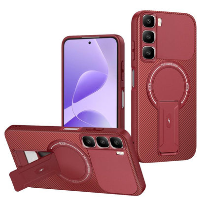 Carbon Fiber Texture MagSafe Phone Case with Holder, For Infinix Hot 70 5G, For Infinix Note Edge 5G, For Infinix Note 60 / 60 Pro 5G, For Infinix Hot 60 5G / Hot 60i 4G, For Infinix Hot 60 Pro+ 4G, For Infinix Hot 60 Pro 4G, For Infinix Hot 50 Pro+ 4G