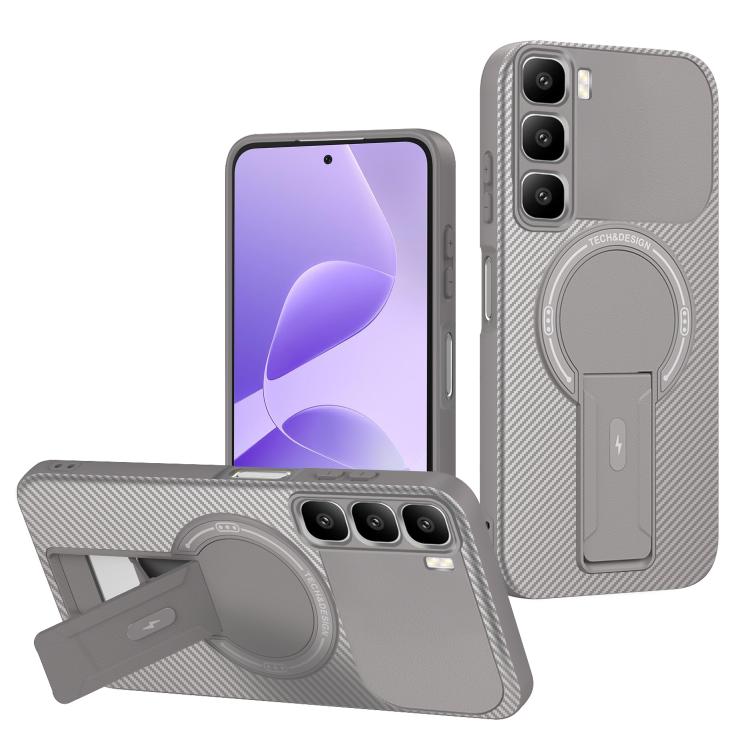 Carbon Fiber Texture MagSafe Phone Case with Holder, For Infinix Hot 70 5G, For Infinix Note Edge 5G, For Infinix Note 60 / 60 Pro 5G, For Infinix Hot 60 5G / Hot 60i 4G, For Infinix Hot 60 Pro+ 4G, For Infinix Hot 60 Pro 4G, For Infinix Hot 50 Pro+ 4G
