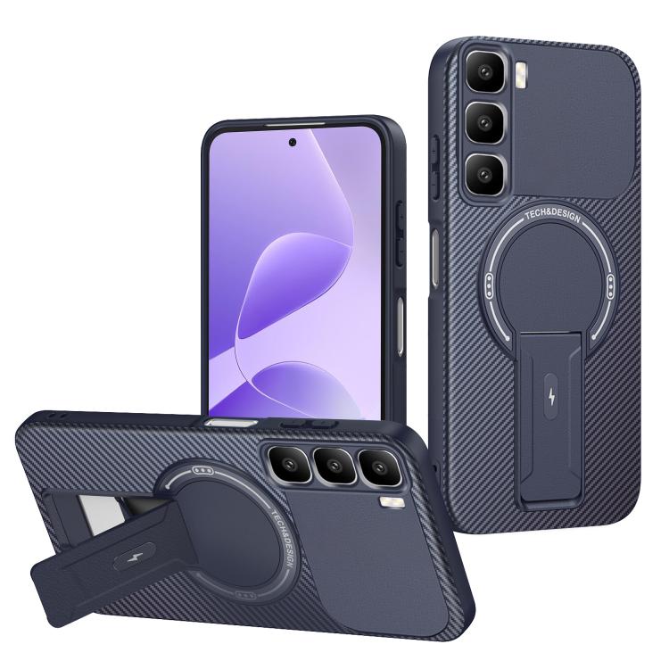 Carbon Fiber Texture MagSafe Phone Case with Holder, For Infinix Hot 70 5G, For Infinix Note Edge 5G, For Infinix Note 60 / 60 Pro 5G, For Infinix Hot 60 5G / Hot 60i 4G, For Infinix Hot 60 Pro+ 4G, For Infinix Hot 60 Pro 4G, For Infinix Hot 50 Pro+ 4G