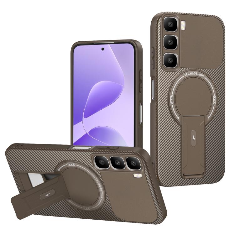 Carbon Fiber Texture MagSafe Phone Case with Holder, For Infinix Hot 70 5G, For Infinix Note Edge 5G, For Infinix Note 60 / 60 Pro 5G, For Infinix Hot 60 5G / Hot 60i 4G, For Infinix Hot 60 Pro+ 4G, For Infinix Hot 60 Pro 4G, For Infinix Hot 50 Pro+ 4G