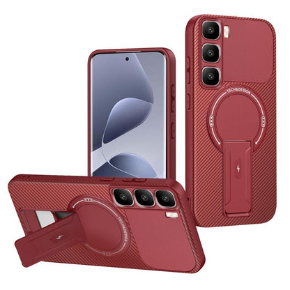 Carbon Fiber Texture MagSafe Phone Case with Holder, For Infinix Hot 70 5G, For Infinix Note Edge 5G, For Infinix Note 60 / 60 Pro 5G, For Infinix Hot 60 5G / Hot 60i 4G, For Infinix Hot 60 Pro+ 4G, For Infinix Hot 60 Pro 4G, For Infinix Hot 50 Pro+ 4G