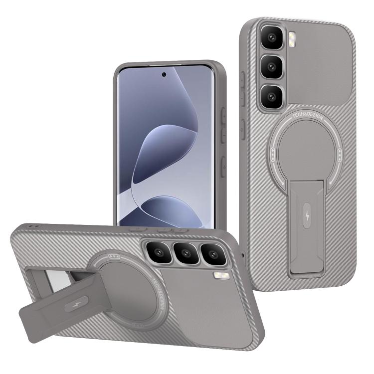 Carbon Fiber Texture MagSafe Phone Case with Holder, For Infinix Hot 70 5G, For Infinix Note Edge 5G, For Infinix Note 60 / 60 Pro 5G, For Infinix Hot 60 5G / Hot 60i 4G, For Infinix Hot 60 Pro+ 4G, For Infinix Hot 60 Pro 4G, For Infinix Hot 50 Pro+ 4G